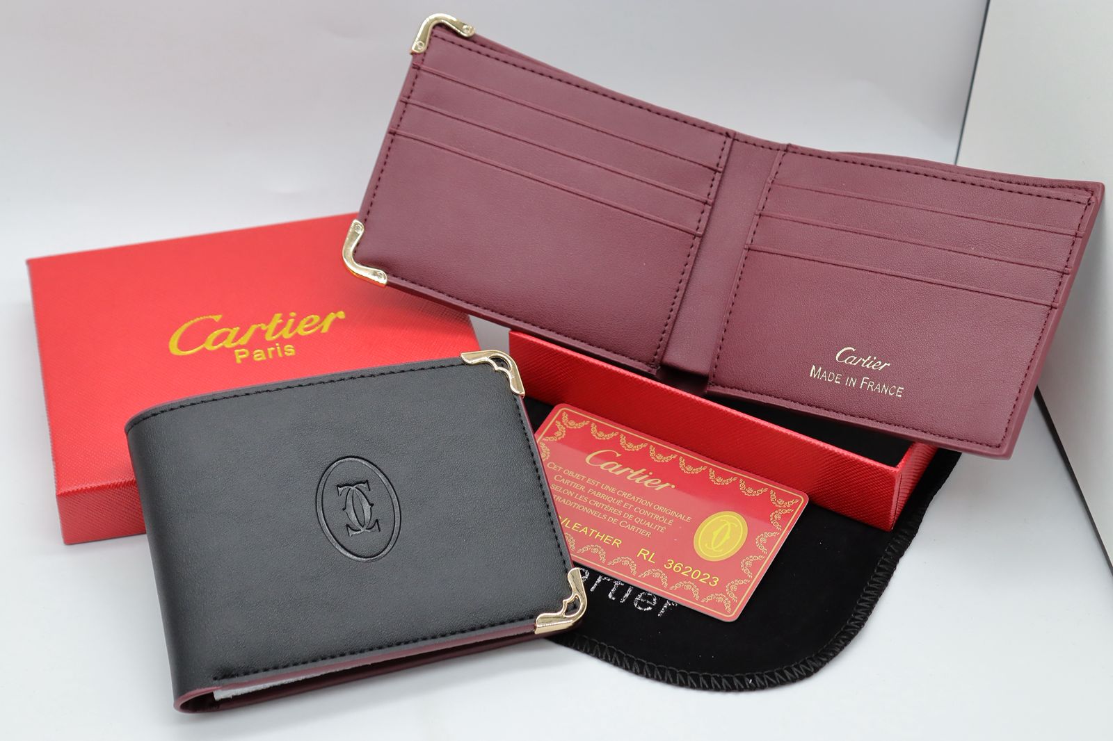 Burgundy & Black Leather Bifold Wallet