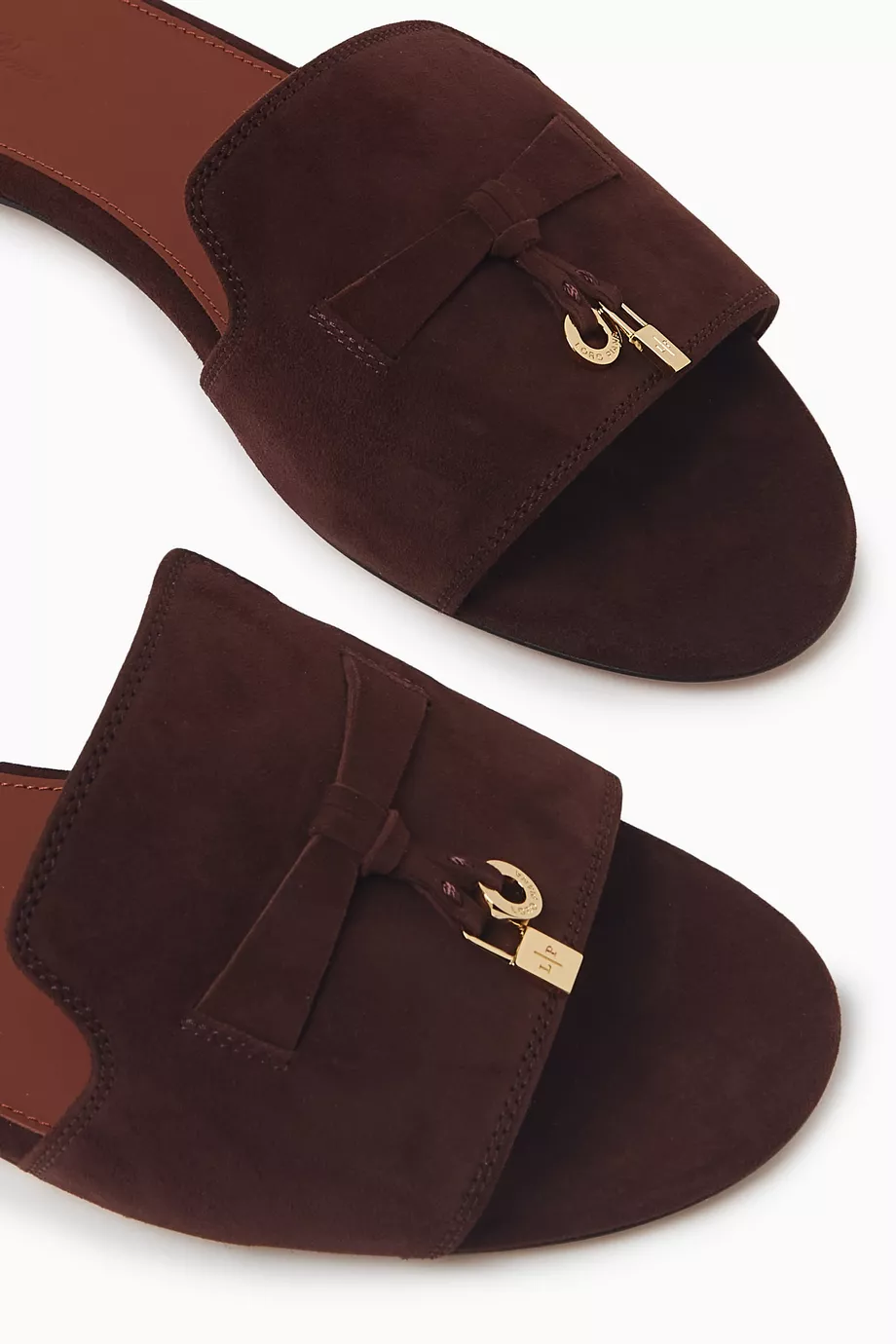 Loro Piana Suede Open-Toe Slippers with LP Charm (Women) - Image 3