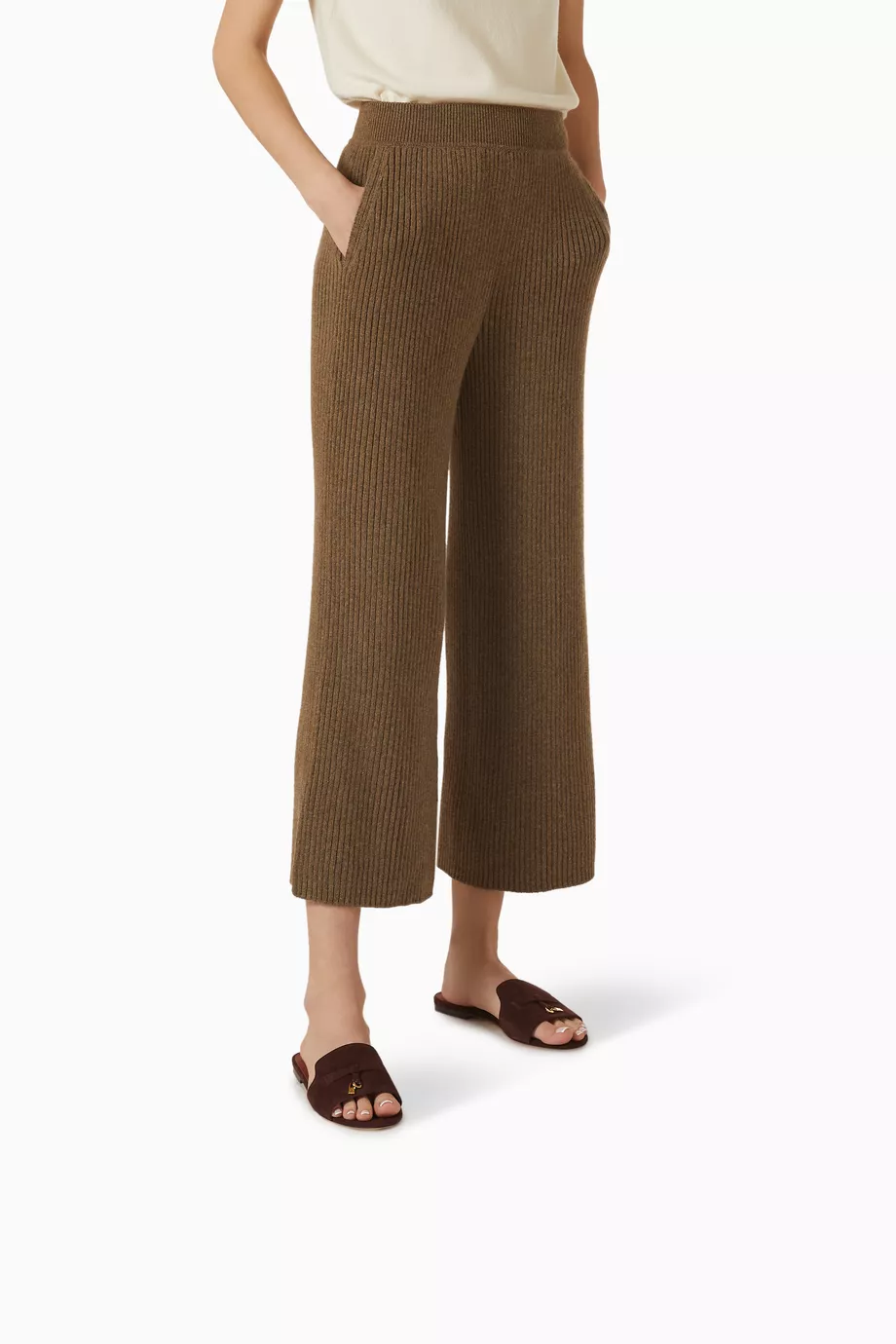 Loro Piana Suede Open-Toe Slippers with LP Charm (Women) - Image 4