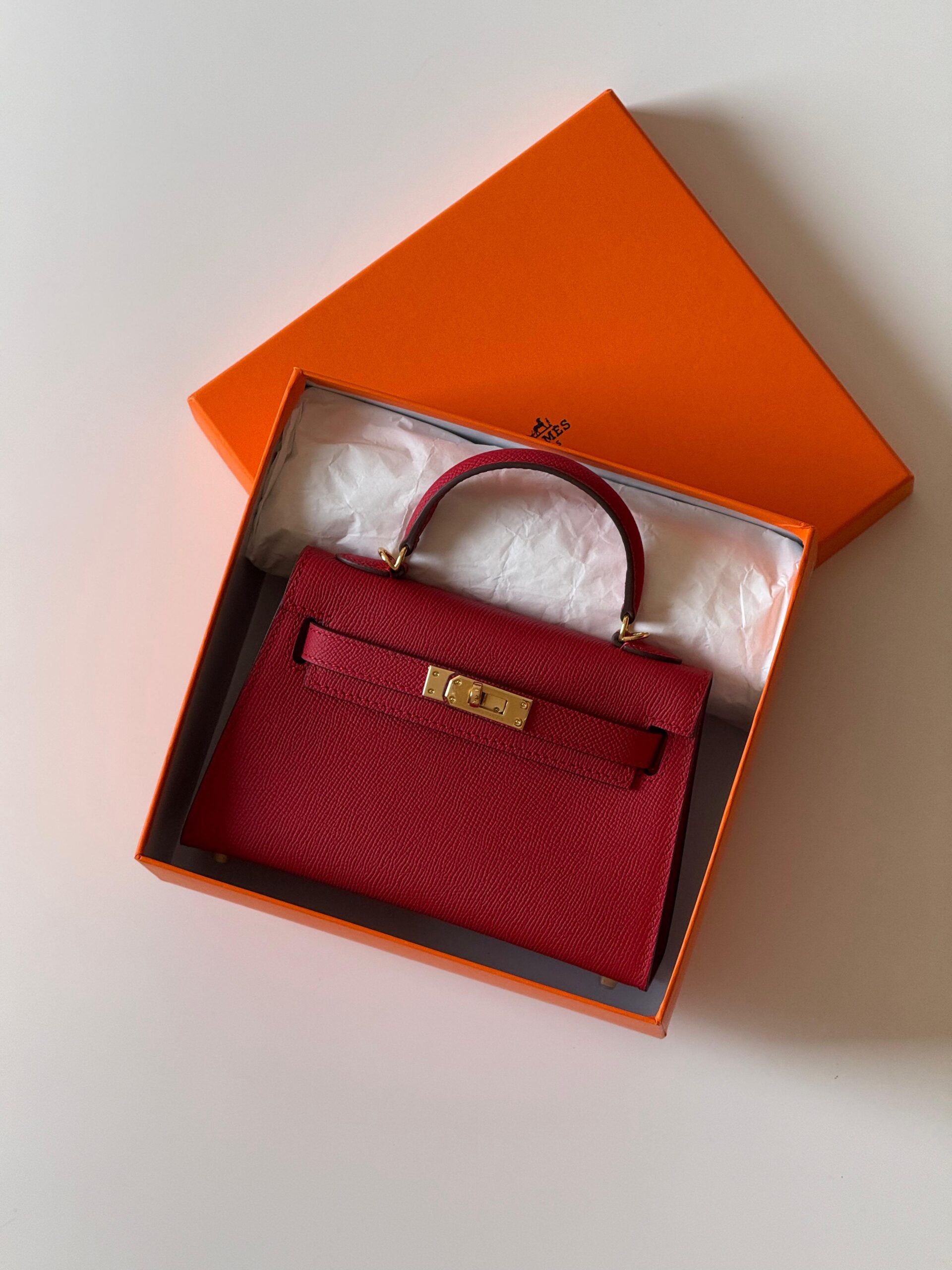 Hermès Kelly Mini II (Kelly 20) in Epsom Leather – Red with Gold Hardware