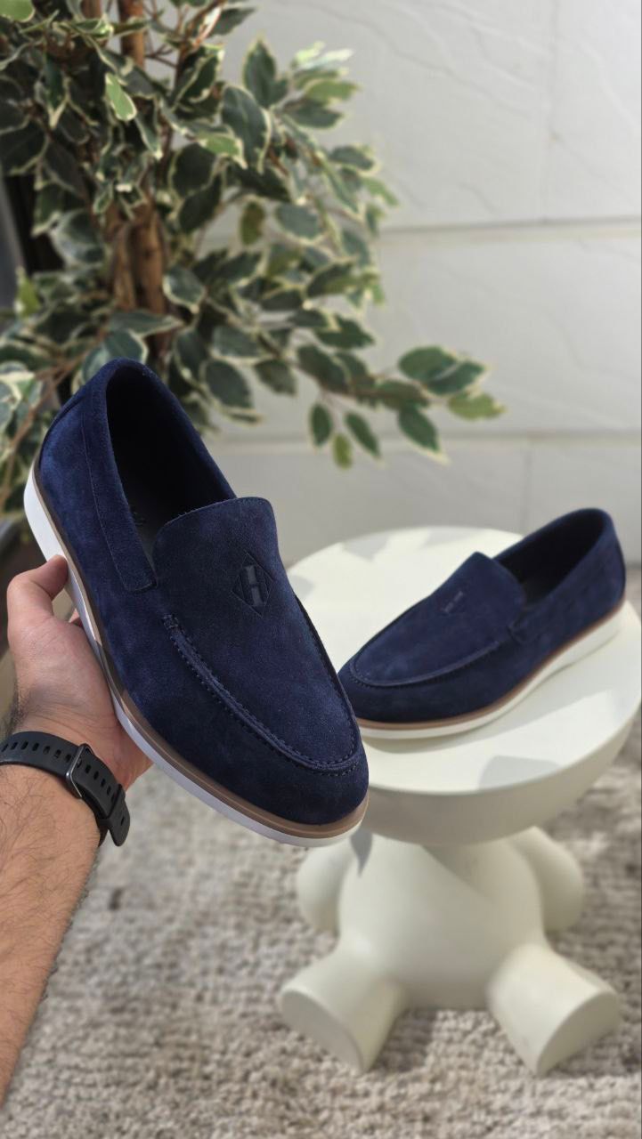 Hermes Navy Blue Suede Loafers - Image 2